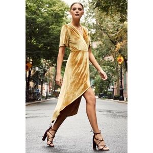 Lulus Golden Yellow Velvet High-Low Wrap Dress M